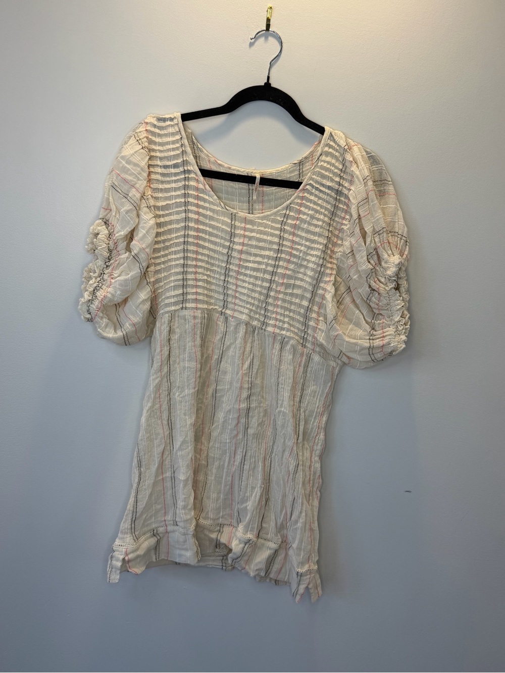 Free People Cream Puff-Sleeve Striped Tunic